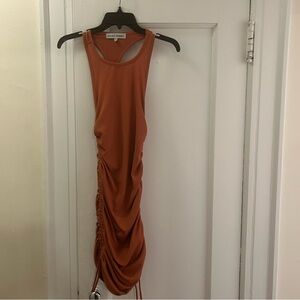 Orange Ruched Halter Mini Dress